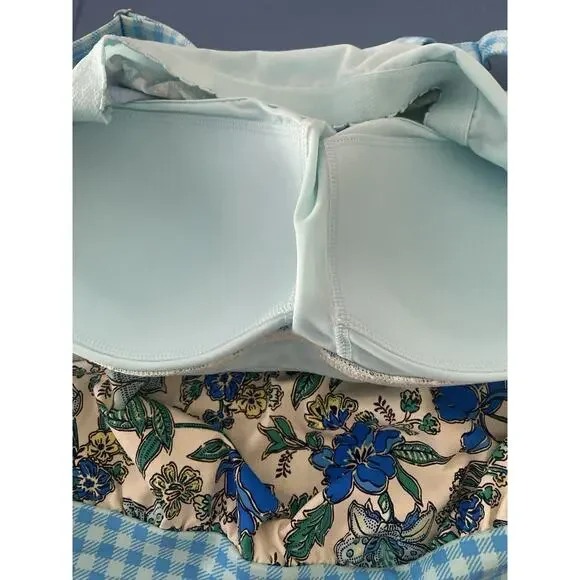 Lands' End Women's Floral Check Tankini Bathing Suit Top 8 D - Picture 7 of 13